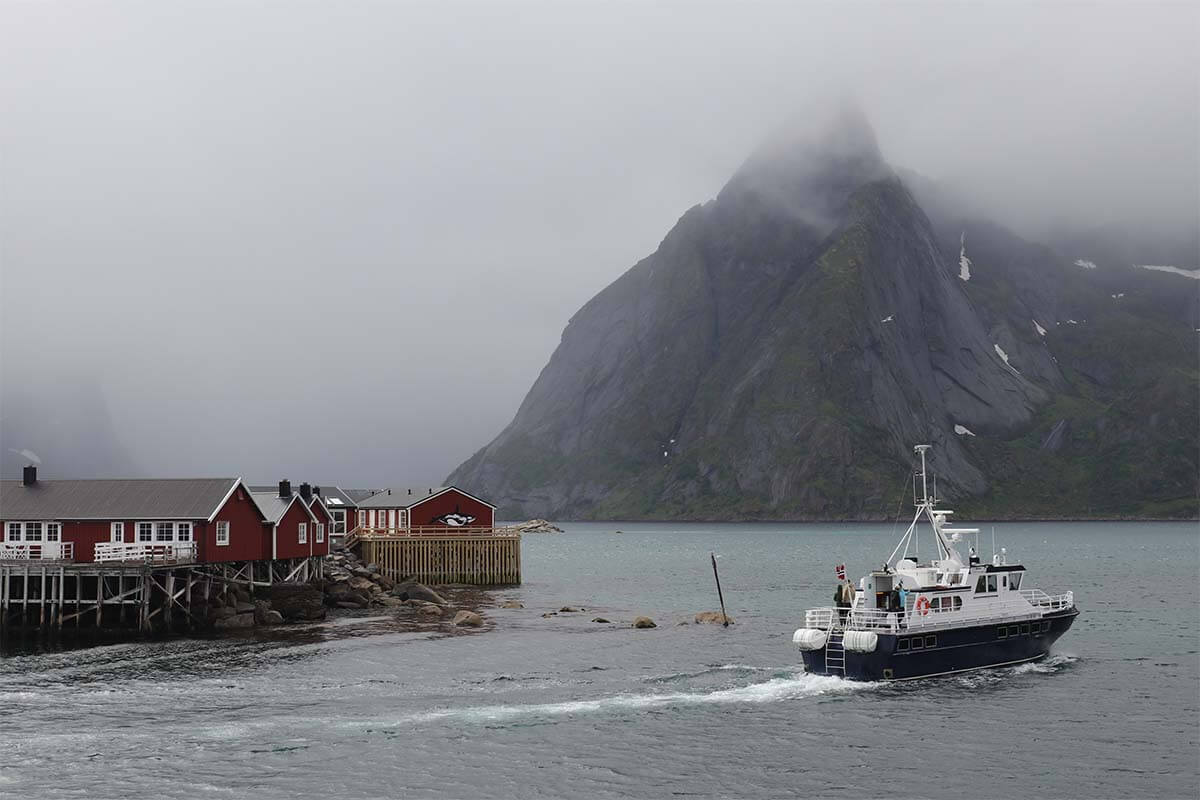 Lofoten scenery on a foggy rainy day in summer