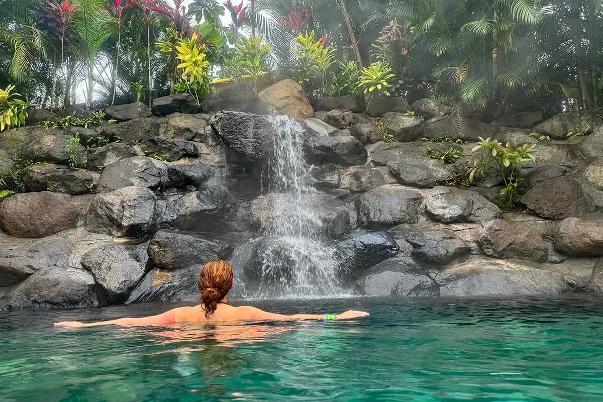 Swimming in geothermal hot pools in Arenal Costa Rica