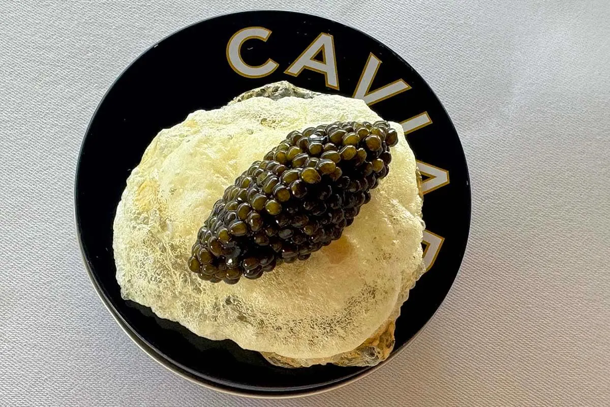 Caviar appetizer at Vila Joya Michelin restaurant in Algarve Portugal