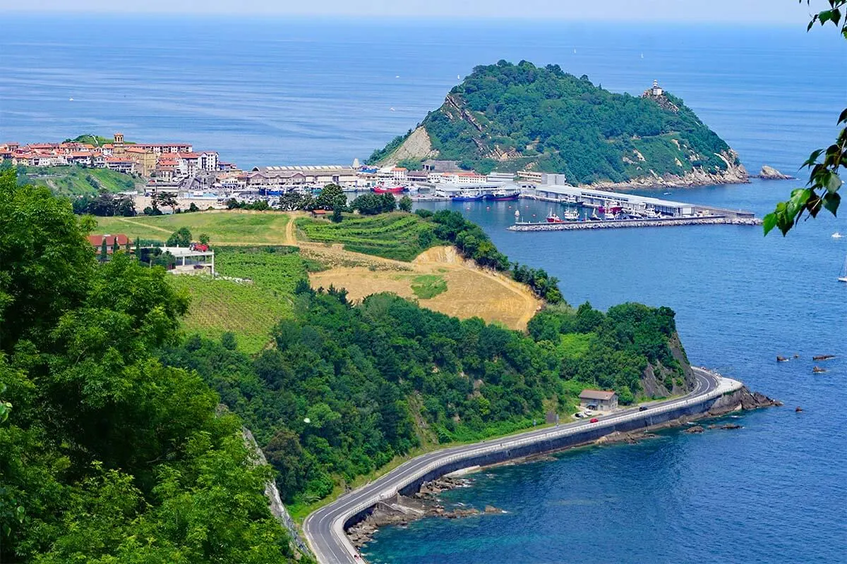 Getaria town and coastline aerieal view - Basque Country Spain