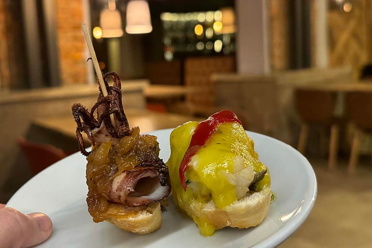 Pintxos on our Basque food tour in Bilbao Spain