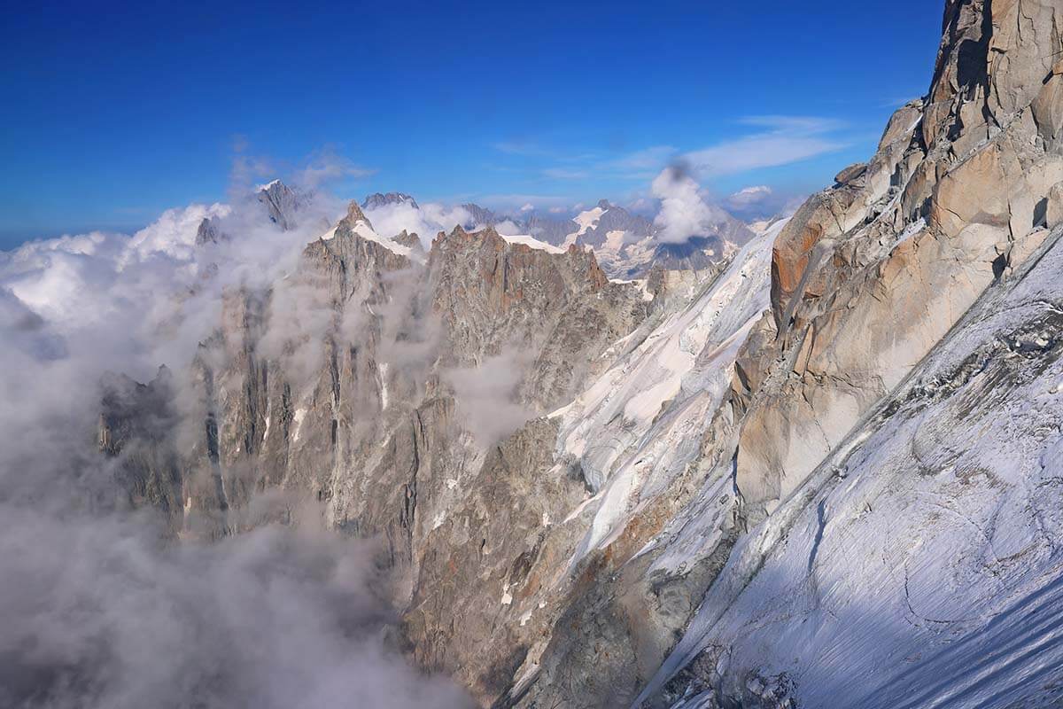 Chamonix mountain views from Aiguille du Midi cable car