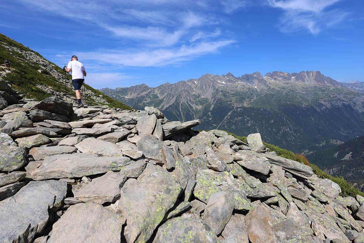 Rocky hiking trail on the Grand Balcon Nord hike in Chamonix